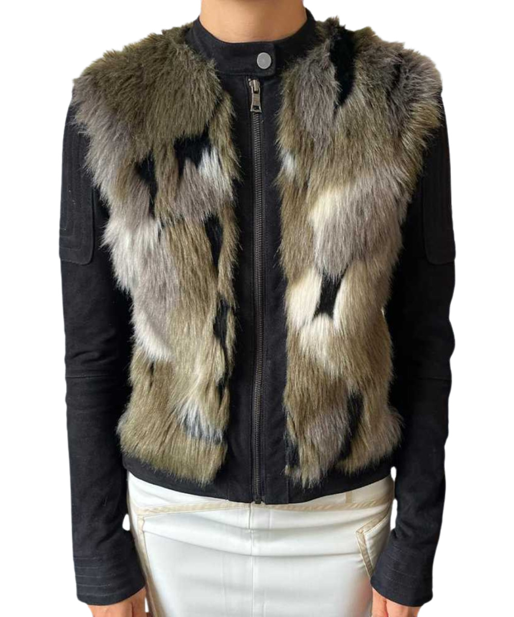 BCBGMAXAZRIA Dimitri Faux Fur Combo Jacket Size XS Black